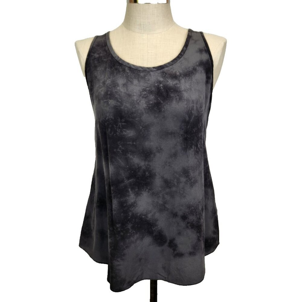 Eileen Fisher Silk Tank Top S Gray Black Tie Dye‎ Sheer Panel Lightweight